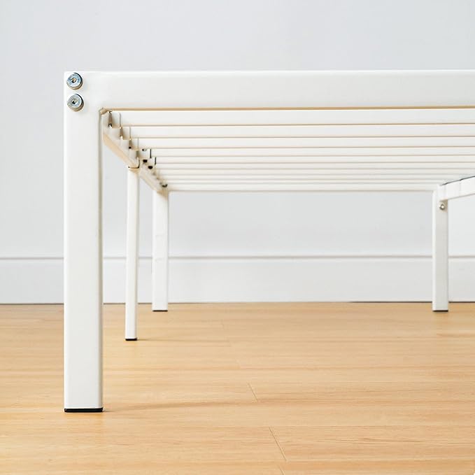 Best Price Mattress 14 Inch Metal Platform Bed Frame, Heavy Duty Steel Slats, White, Twin
