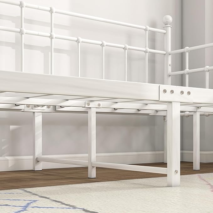 BOFENG Metal Daybed Frame Twin Size Platform Sofa Bed Day Bed with Strong Steel Slats Mattress Foundation Bedroom Furniture,Noise Free,White