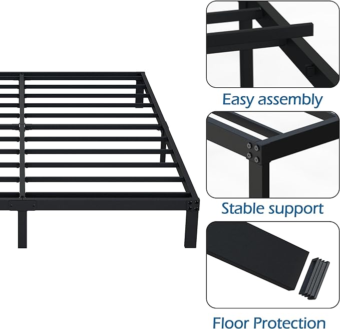 DiaOutro 9 Inch Full Size Bed Frame Heavy Duty Low Profile Metal Platform No Box Spring Needed Mattress Foundation, Easy to Assembly, Noise Free, Black