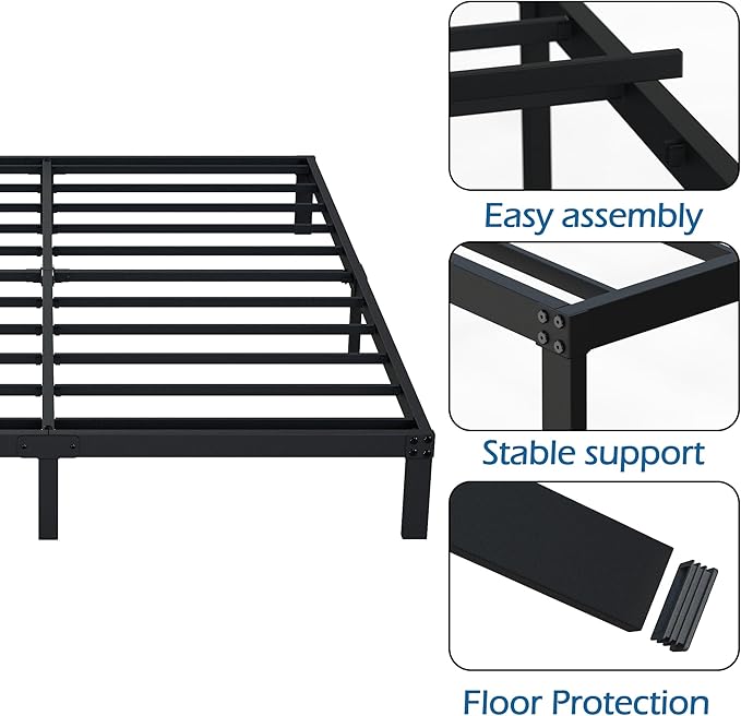DiaOutro 9 Inch California King Bed Frames Heavy Duty Low Profile Metal Platform No Box Spring Needed Mattress Foundation, Easy to Assembly, Noise Free, Black