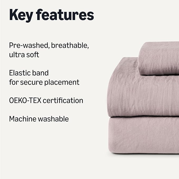 Amazon Basics Twin XL Bed Sheet, 3-Piece Bedding Set, Double Brushed Microfiber, Ultra Soft, Easy Care, Purple