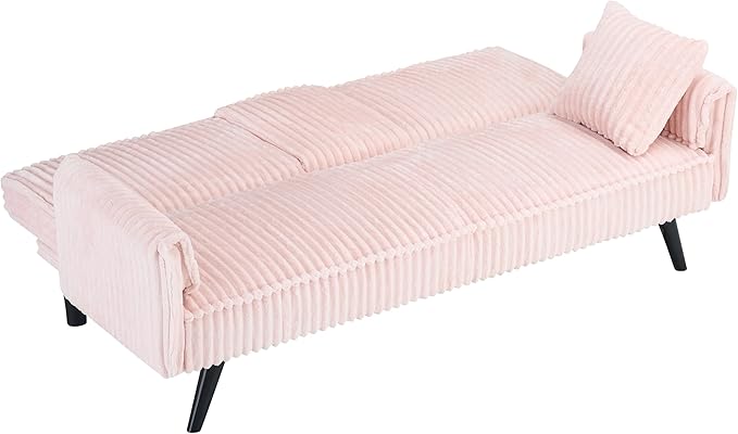 72” Convertible Sofa Bed with Foldable Cup Holder,Straight-line Corduroy Sofa,Suitable for Living Room,Bedroom,Office,Pink