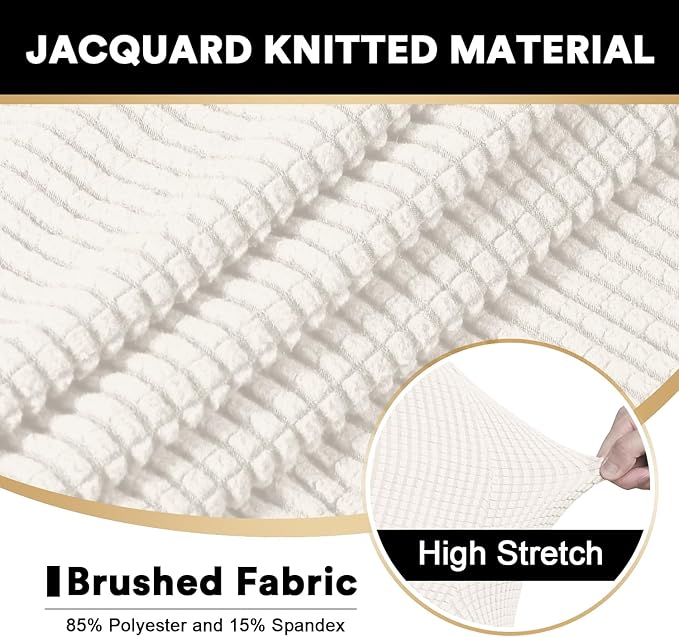 PrinceDeco T Cushion Loveseat Slipcover - 3 Pieces Sofa Cover for 2 Cushion Couch with 2 Individual T Shape Seat Covers Width Up to 76 Inch - Stretch, Machine Washable, Porcelain