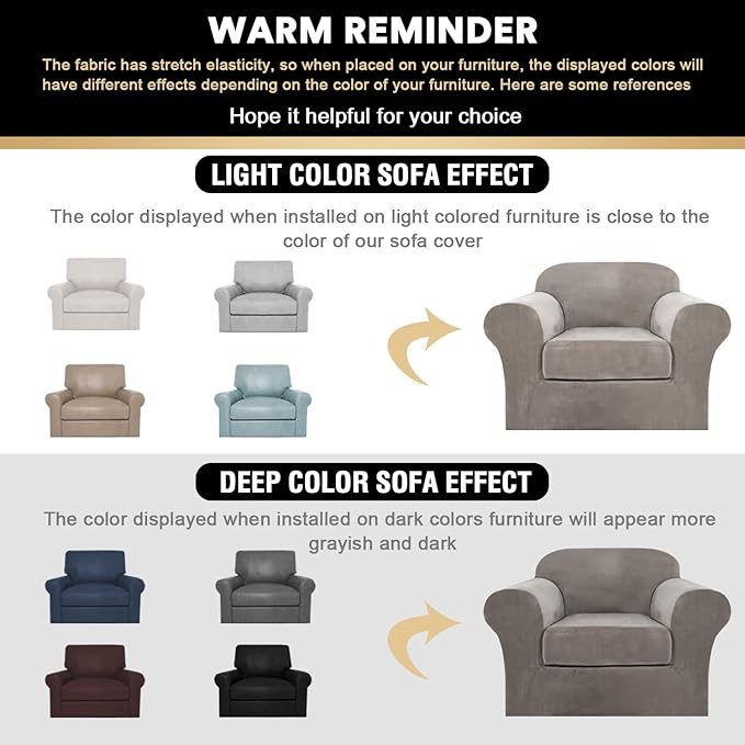 PrinceDeco Velvet Plush Couch Cover Stretch 2 Piece Chair Cover Chair Slipcover Washable Furniture Protector Couch Soft with Elastic Bottom Armchair Cover Width Up to 49 Inch(Small, Taupe)