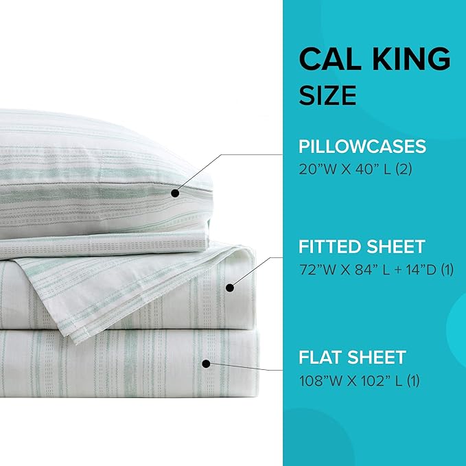 Comfort Spaces 100% Cotton Sheet Set Breathable, Lightweight, Soft with 14" Elastic Pocket Fits up to 16" Mattress, All Season Cozy Bedding, Matching Pillow Case, Cal King Good Vibes 4 Piece