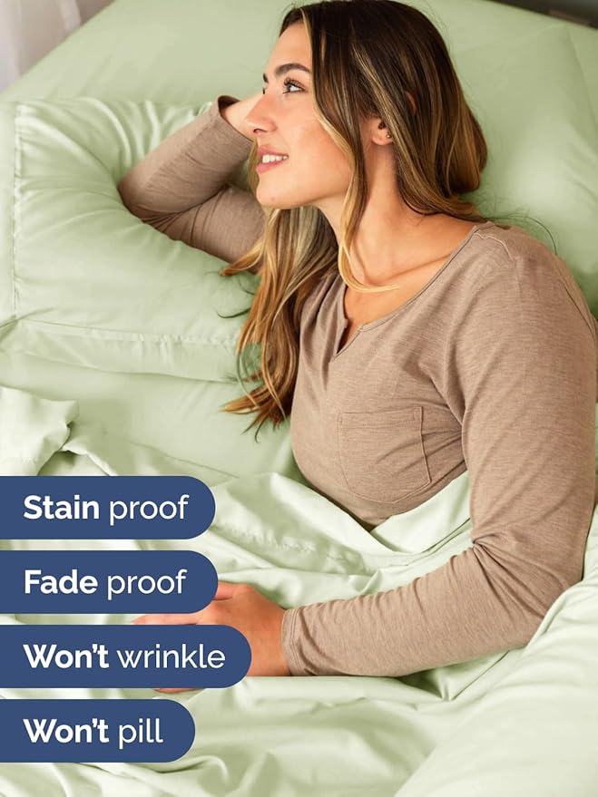 Extra Deep Split King Sheet Set - 7 Piece Breathable and Cooling Sheets - Hotel Luxury Bedding for Women, Men, Kids & Teens - Easy Secure Fit - Soft & Wrinkle Free - Extra Deep Pockets - Light Sage