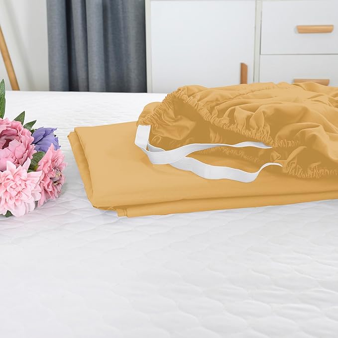 Elegant Comfort 1500 Premium Hotel Quality 18-21 Inches Deep - Extra Deep Pocket Single Fitted Sheet for High Mattress, Luxury and Softest, Smart Pocket - Wrinkle Free, Queen, Gold