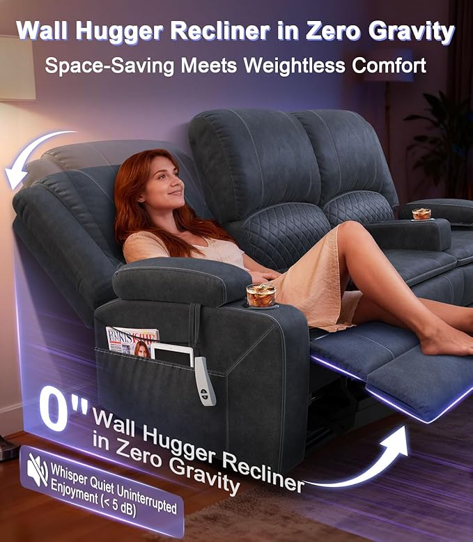 Power Loveseat Recliner Sofa, Removable Armrest 3 Seats Power Reclining Loveseat with Remote Liftable Console, Wall Hugger RV Theater Seating with Storage & USB & RGB (Velvet, Grey)