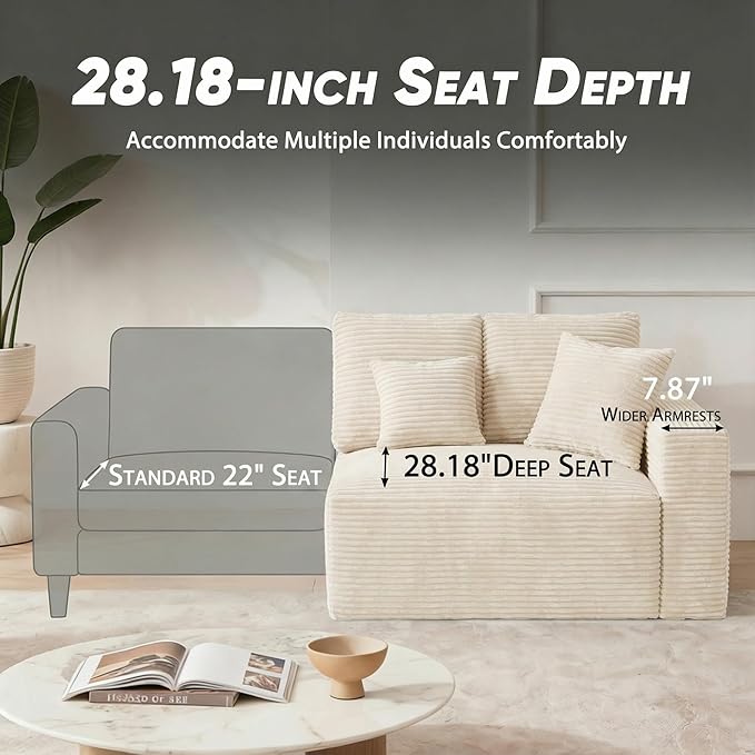 Homall Sectional Couches for Living Room, Modern Boneless Couch with Deep Seat, Upholstered Cloud Sofa, No Assembly Required (Beige, Oversized Sofa)