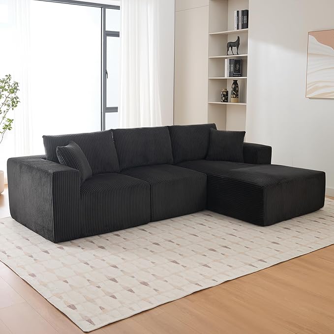 Sectional Cloud Boneless Couch 108" Modern Comfy L-Shape No Assembly Required Convertible Compression Sleeper Modular Sofa with Corduroy Fabric Deep Seat Loveseat + Chaise for Living Room