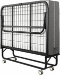 Folding Bed with Mattress for Adults, 75" x 45" Portable Twin XL Size Rollaway Bed, Metal Frame Foldable Guest Bed with Memory Foam Mattress,Deluxe Extra Beds with Side Storage Pocket