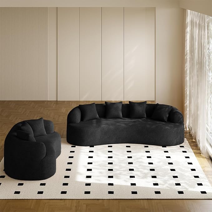 69" Curved Loveseat Sofa for Living Room, Modern Chenille Love Seat Cloud Couch, Luxury Plush Extra Deep Oversized Sofa for Small Spaces, Bedroom, Apartment‌, No Assembly Required, Black