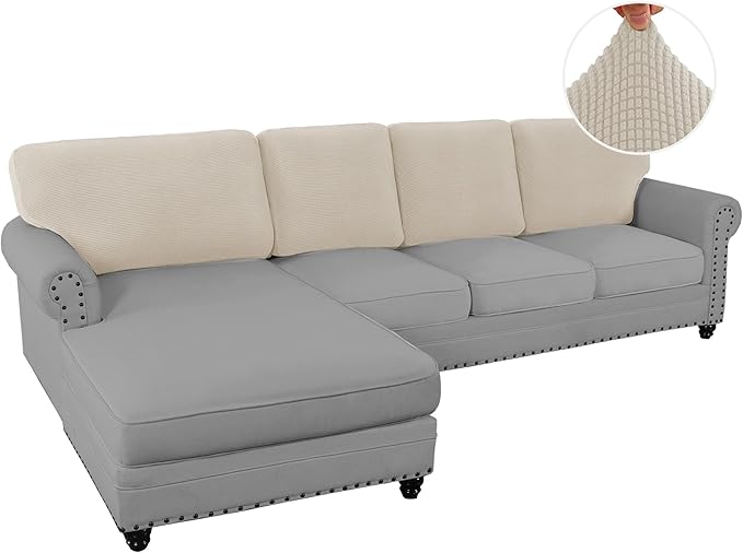 H.VERSAILTEX Backrest Cushion Covers Sectional Couch Back Cushion Covers for Sectional Sofa Set for Both Left/Right Couch (Back Only: 1 Chaise + 3 Sofa, Island Fossi)