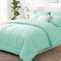 CozyLux Queen Comforter Set Mint Green, 7 Pieces Bed in a Bag, Green Comforters Queen Size, All Season Bedding Sets with Stitch Quilted Comforter, Flat Sheet, Fitted Sheet, Pillowcases