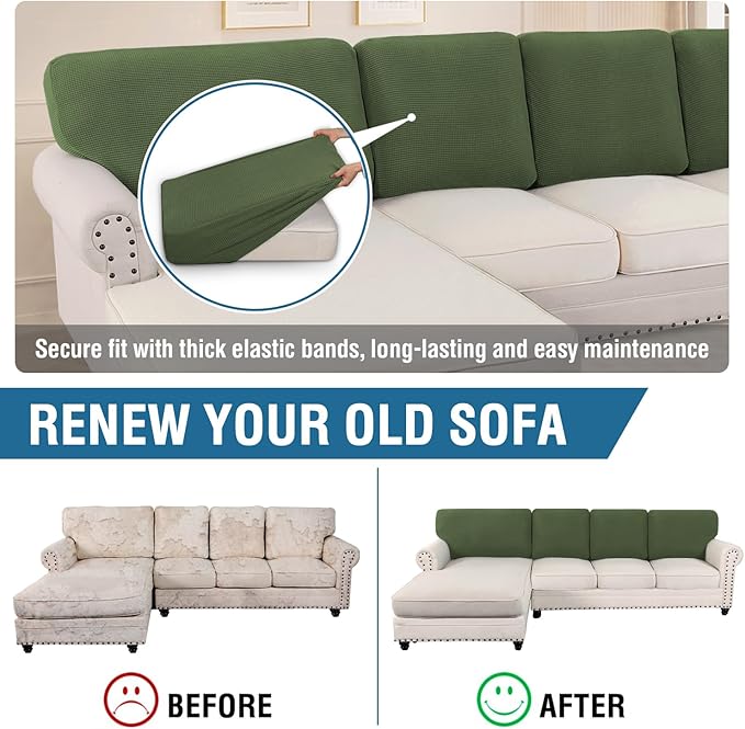 H.VERSAILTEX Backrest Cushion Covers Sectional Couch Back Cushion Covers for Sectional Sofa Set for Both Left/Right Couch (Back Only: 1 Chaise + 3 Sofa, Bronze Green)