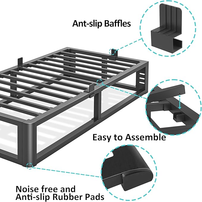 Firpeesy Metal Heavy Duty 14 inch Twin Bed Frame with Rounded Corner and Headboard Hole Mattress Retainers 3500 LBS No Box Spring Needed Platform Noise Free Easy Assembly