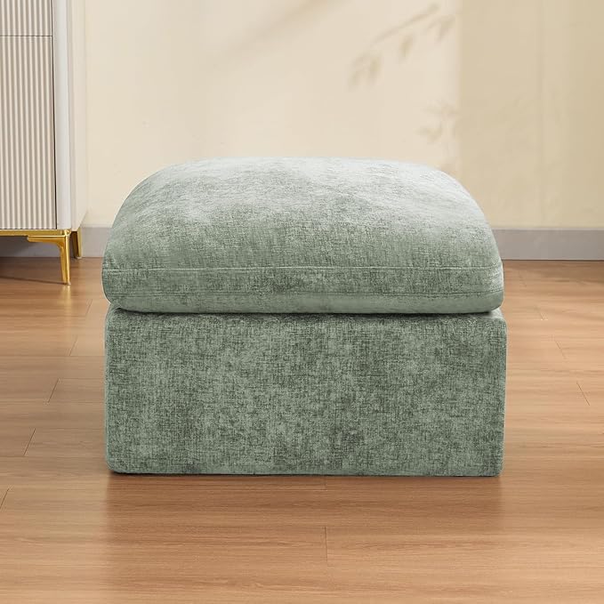 33.5'' Cloud Ottoman for Modular Sofa, Comfy Chenille Upholstered Footrest with Memory Foam, Fully Compressed Packaging, Oversized Ottoman Bench for Living Room or Small Space, Green