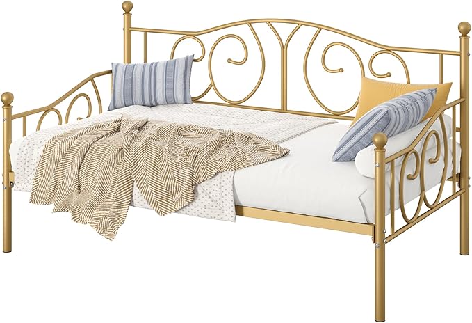 VECELO Twin Daybed Frame with Metal Slats, Modern Platform Bed Sofa for Living Room Bedroom Guest Room, Under-Bed Storage Space,Heavy Duty/Easy Assembly