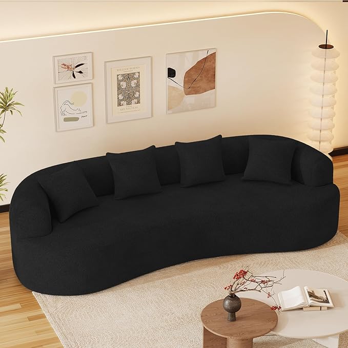 107" Curved Sofa for Living Room, Modern Chenille Cloud Couch Sofa, Luxury Plush Extra Deep 4-Seater Oversized Boucle Couch for Small Spaces, Apartment‌, No Assembly Required, Black