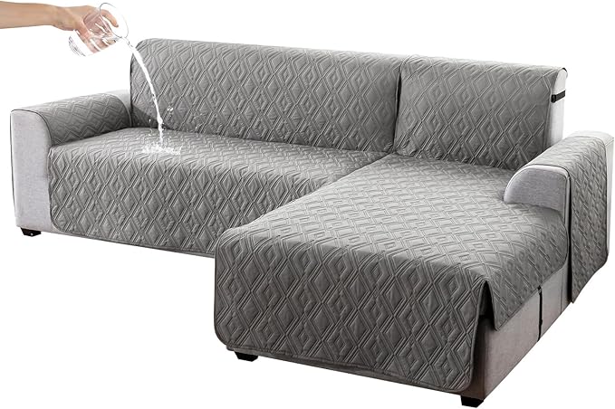 Genina Sectional Couch Covers for Dogs L Shaped Sofa Covers Chaise Lounge Cover Reversible Couch Covers for Sectional Sofa L Shape Furniture Protectors Cover for Pets, Kids (Gray, Large)