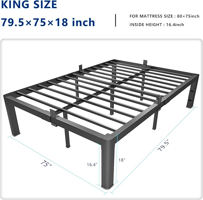 yookare 18 Inch King Metal Platform Bed Frame with Round Corner and Mattress Retainers, 3500lbs Heavy Duty Steel Slats Support, No Box Spring Needed, Easy Assembly, Noise Free