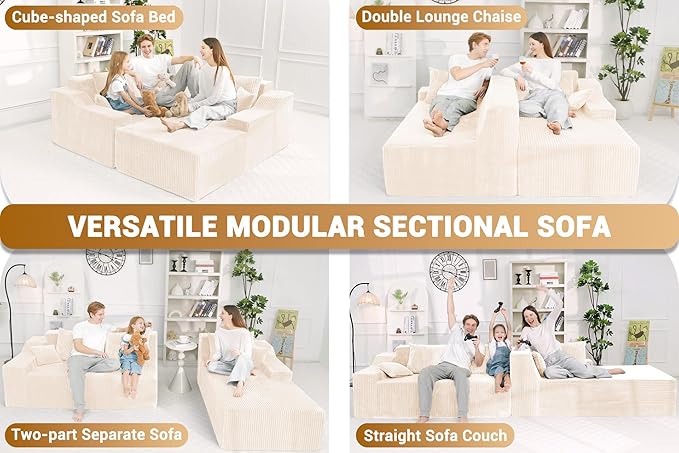 HABUTWAY 101'' Modular Sectional Sofa Cloud Couch with Deep Seat, Modern L-Shaped Convertible Couches Upholstered Couch with Chaise for Living Room Bedroom(Beige, Right-Facing Chaise)