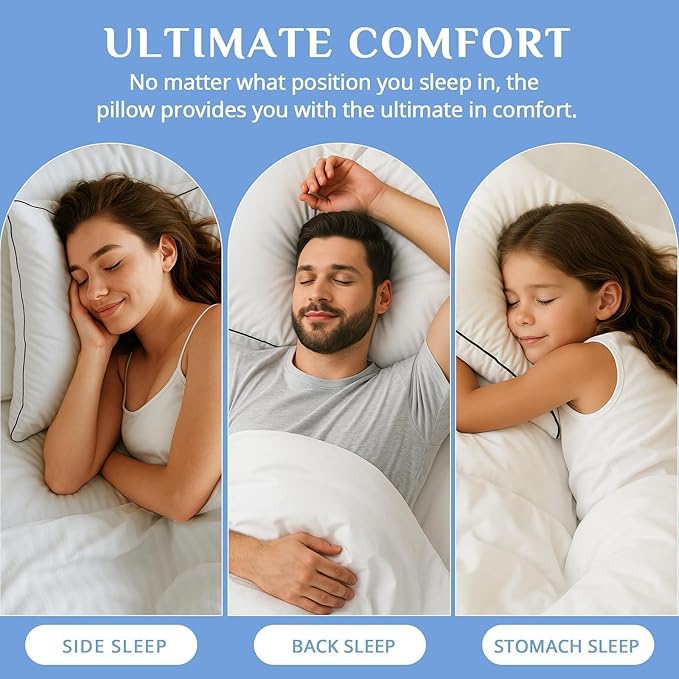 JOLLYVOGUE Pillows Queen Size Set of 2, Hotel Collection Bed Pillows for Side, Back, and Stomach Sleepers, Fluffy and Supportive, Down Alternative Microfiber Filled Sleeping Pillow