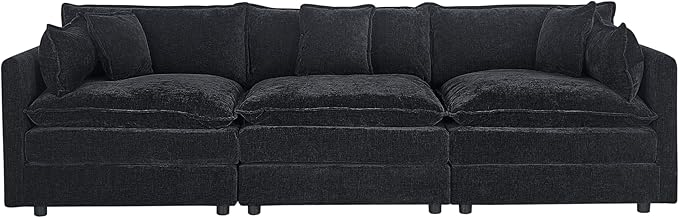 Setawix Chenille Cloud Couches for Living Room,3 Seater Cloud Sofa Couch with Deep Seat,112.2" Roomy Cloud Sofas,Modular Sectional 3 Seat Sofa with Pillows for Bedroom (Black, 3 Seater)