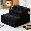 Tiita Folding Sofa Bed Single Size, Convertible Sleeper Chair Mattress with Pillow, Thick Corduroy Floor Mattress Couch Bed with Side Pocket, Guest Room, Dorm, Apartment, Black