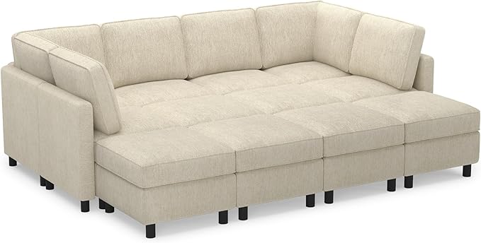 Belffin 110.2" 12 Seats Modular Sectional Sofa Sleeper Sofa Big Washable Sectional Couches for Living Room Comfy Couches with Storage Seat Couch Sofas with Chaise,Beige