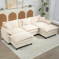 Oversized Modular Sectional Sofa, 111.8 Inch U Shaped Cloud Couch Set, 3-Seat Comfy Convertible Sofa with 2 Movable Ottoman, DIY Combination Sleeper Couch for Living Room(Chenille, Beige)