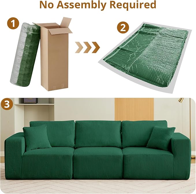 Sectional Cloud Boneless Couch 108" Modern Comfy Linear Straight No Assembly Required Convertible Compression Sleeper Modular Sofa with Corduroy Fabric 3 Deep Seat Single for Living Room