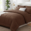CozyLux Queen Comforter Set Brown, 7 Pieces Bed in a Bag, Brown Comforters Queen Size, All Season Bedding Sets with Stitch Quilted Comforter, Flat Sheet, Fitted Sheet, Pillowcases