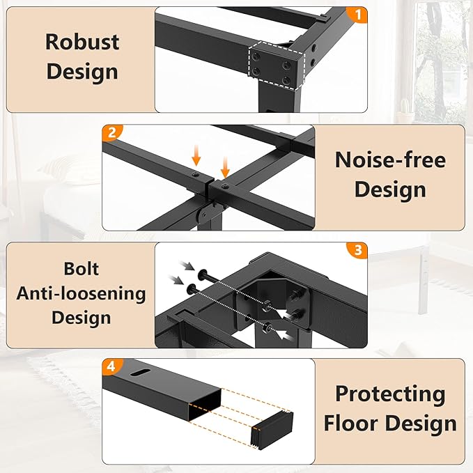 VINGLI 12 Inch Queen Bed Frame, Heavy Duty Metal Platform,No Box Spring Needed, Sturdy Steel Slat Support, Easy Assembly, Noise-Free, 10 inch Underbed Storage,Black