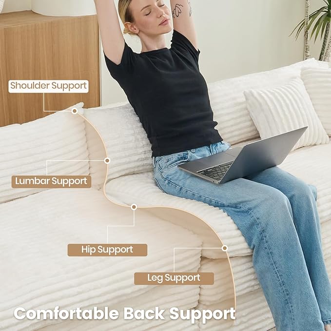 Belffin Plush Corduroy Boneless Cloud Couch with Deep Seat Convertible Sleeper Sofa Bed Cloud Boneless Sectional Couch No Assembly Required. Beige Sofa