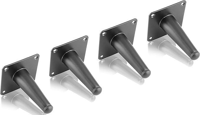 4pcs 4 Inch Furniture Legs, Straight Conical Metal Legs Matte Black Mid-Century Style Furniture Feet for Sofa Cabinet Table Chair Cupboard Couch Ottoman Home DIY Projects