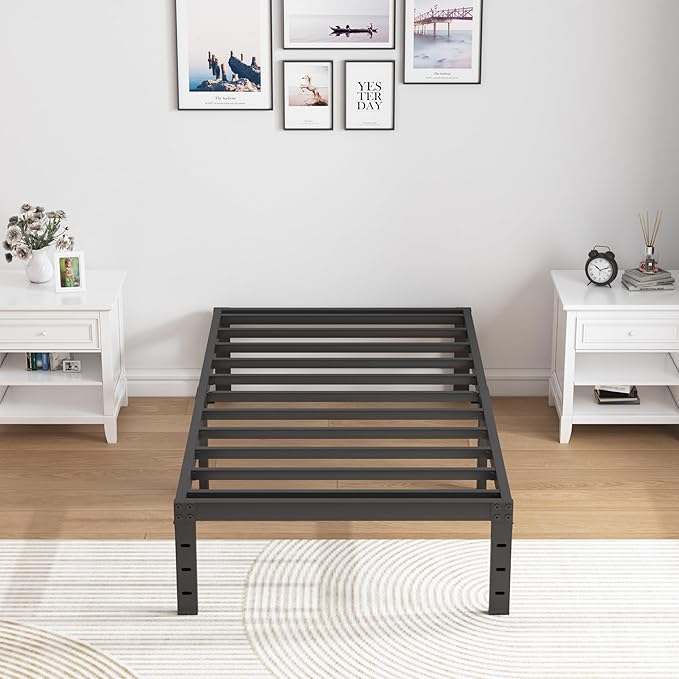 SHLAND Twin Bed Frames, 14 Inch High Metal Platform Bed Frame Mattress Foundation with Steel Slats Support, No Box Spring Needed, No Noise, Easy Assembly