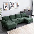 Karl home 111" Sectional Sofa U-Shaped 4-Seat Couch with Chaises Wood Grian Legs Chenille Fabric Upholstered for Living Room, Apartment, Office, Green