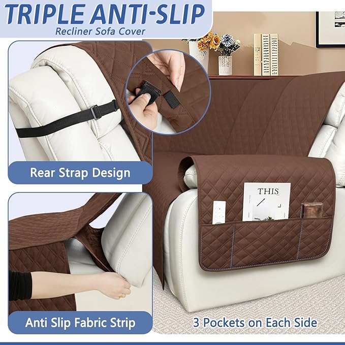 Arfntevss Recliner Sectional Couch Covers 1OO% Waterproof L Shape Sofa Cover for Reclining L Shaped Sectional Slipcover Dog Washable Corner Non Slip Protector (5 Seater with 2 Console, Coffee)