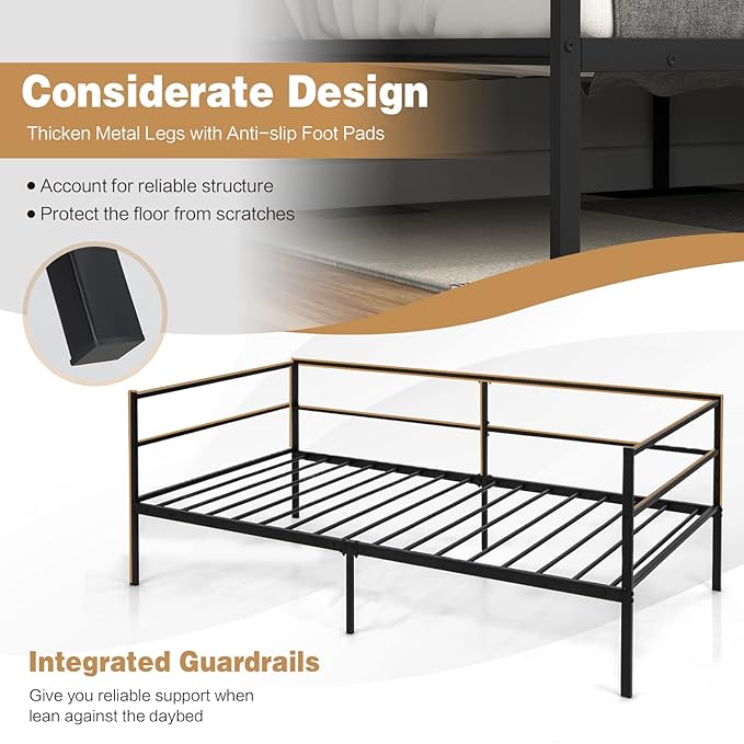 Giantex Metal Twin Daybed Frame, Day Bed w/Heavy-Duty 16 Slats Support & 11" Storage Clearance, Space Saving Sofa Bed for Living Room, Guest Room, Easy Assembly, No Box Spring Need, Black