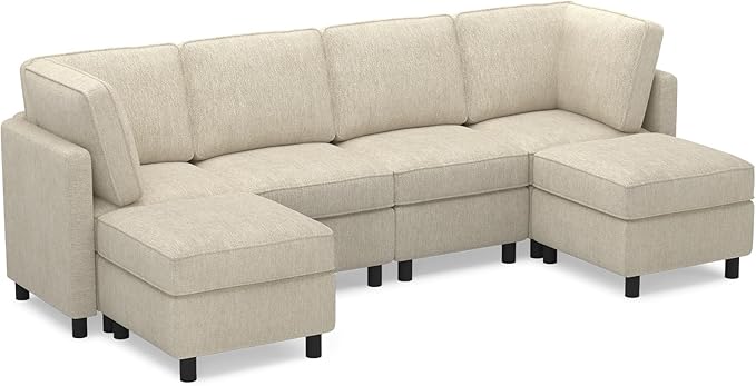Belffin 110.2" Modular Sectional Sofa 6 Seats U Shaped Couch Washable Sectional Couches for Living Room Comfy Couches with Storage Seat Couch Sofas with Chaise,Beige