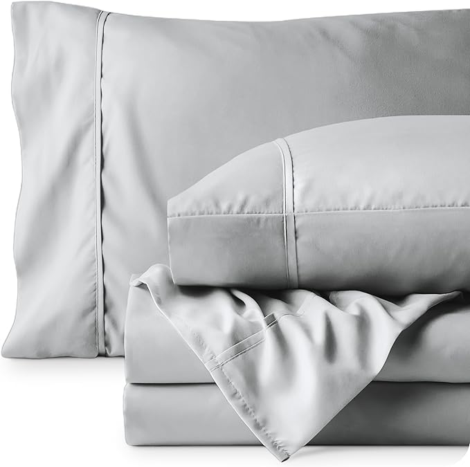 Bare Home Full XL Sheet Set - 1800 Ultra-Soft Microfiber Full Extra Long Bed Sheets - Double Brushed - Deep Pockets - Easy Fit - 4 Piece Set - Bedding Sheets & Pillowcases (Full XL, French Grey)