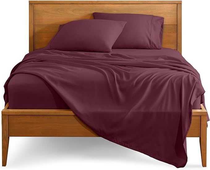 Bare Home Split Head Flex King Sheet Set - 1800 Ultra-Soft Microfiber Bed Sheets - Double Brushed - Deep Pockets - Easy Fit - 4 Piece Set - Bedding Sheets & Pillowcases (Burgundy)