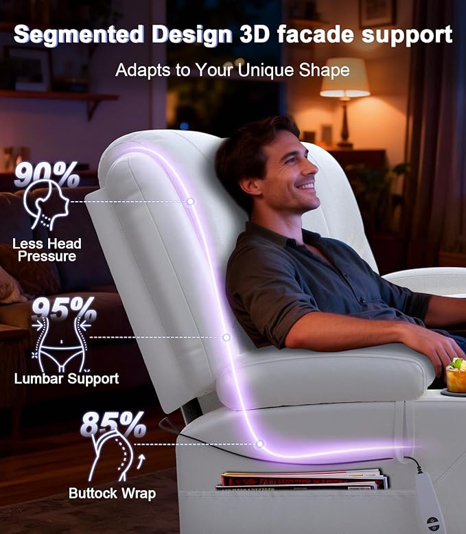Power Loveseat Recliner Sofa, Removable Armrest 3 Seats Power Reclining Loveseat with Remote Liftable Console, Wall Hugger RV Theater Seating with Storage & USB & RGB (PU, White)