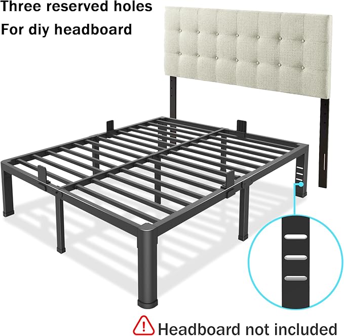 Firpeesy 18 Inch Queen Bed Frame with Rounded Corner and Headboard Hole Mattress Retainers 3500 lbs Heavy Duty Support Metal Platform Bed Frame Noise Free No Box Spring Needed Easy Assembly