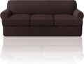 PrinceDeco T Cushion Sofa Slipcover 4 Pieces Sofa Covers for T Cushion Couch Soft Sofa Slip Covers Furniture Protector with 3 Individual T Shape Seat Covers (70"-88") Washable, Brown