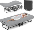 Fabulis Folding Bed with Mattress, Portable Foldable Bed for Adults, Roll Away Guest on Wheels, Memory Foam Mattress and Metal Frame, Space Saving Fold Up for Easy Storage, 75" x 31"