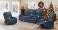 3+1+1 Manual Recliner Sofa, Maximum Load Capacity 2250lbs & Ergonomics Design, Multi-Functional Middle Seat & Home Theater Seating with Removable Armrest and Storage for RV Living Room (Fabric,Blue)