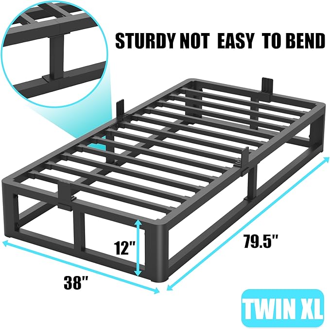 Firpeesy Upgrade Anti Bending and Round Corner Legs 12 inch Twin XL Bed Frame 3500 LBS Heavy Duty Steel Slats Support Platform Metal Bed Frames No Box Spring Needed Platform Noise Free Easy Assembly