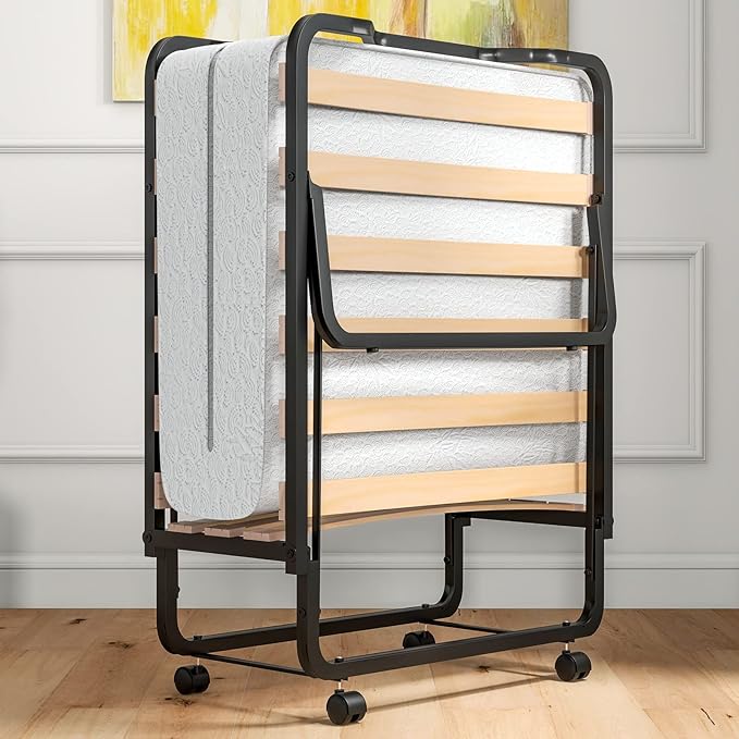 Giantex Folding Bed with Mattress for Adults, Cot Size Rollaway Bed for Guest, Portable Foldable Bed w/Memory Foam Mattress & Metal Frame for Easy Storage, 75"x 31"